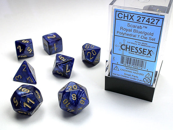 Chessex Dice: Scarab Polyhedral Set Royal Blue/Gold (7)