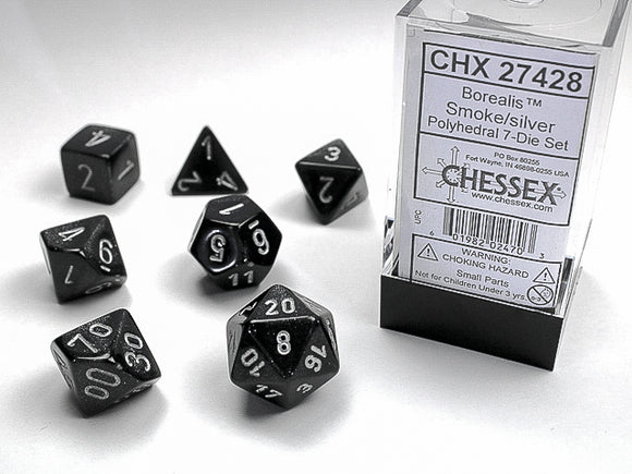 Chessex Dice: Borealis Polyhedral Set Smoke/Silver (7)