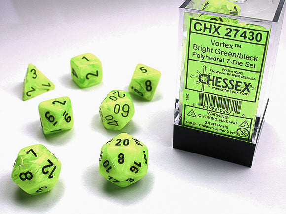 Chessex Dice: Vortex Polyhedral Set Bright Green/Black (7)