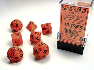 Chessex Dice: Vortex Polyhedral Set Orange/Black (7)