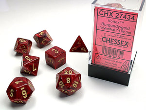 Chessex Dice: Vortex Polyhedral Set Burgundy/Gold (7)