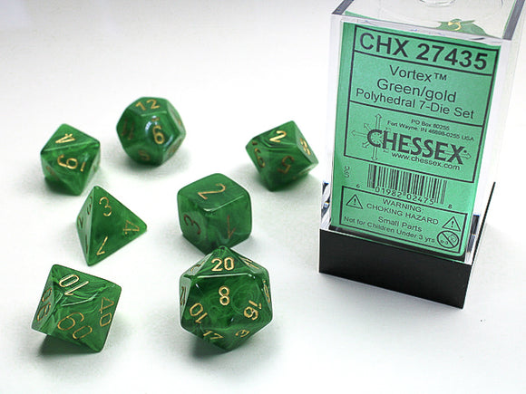 Chessex Dice: Vortex Polyhedral Set Green/Gold (7)