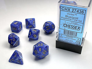 Chessex Dice: Vortex Polyhedral Set Blue/Gold (7)