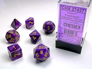 Chessex Dice: Vortex Polyhedral Set Purple/Gold (7)