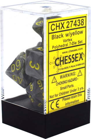 Chessex Dice: Vortex Polyhedral Set Black/Yellow (7)