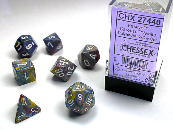 Chessex Dice: Festive Polyhedral Set Carousel/White (7)