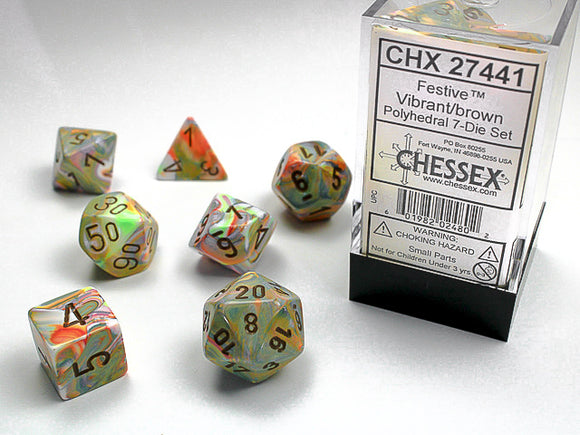 Chessex Dice: Festive Polyhedral Set Vibrant/Brown (7)