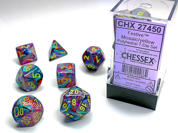 Chessex Dice: Festive Polyhedral Set Mosaic Yellow (7)