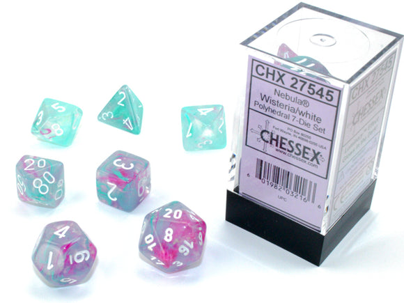 Chessex Dice: Nebula Polyhedral Set Wisteria/White Luminary (7)
