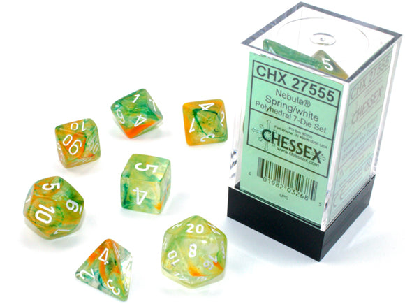 Chessex Dice: Nebula Polyhedral Set Spring/White Luminary (7)