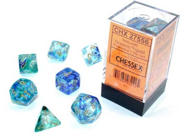 Chessex Dice: Nebula Polyhedral Set Oceanic/Gold Luminary (7)
