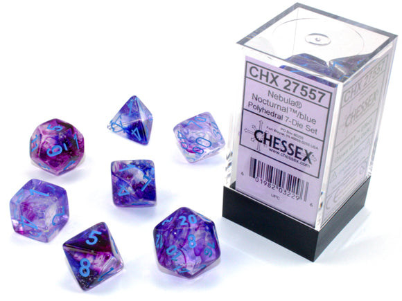 Chessex Dice: Nebula Polyhedral Set Nocturnal/Blue Luminary (7)
