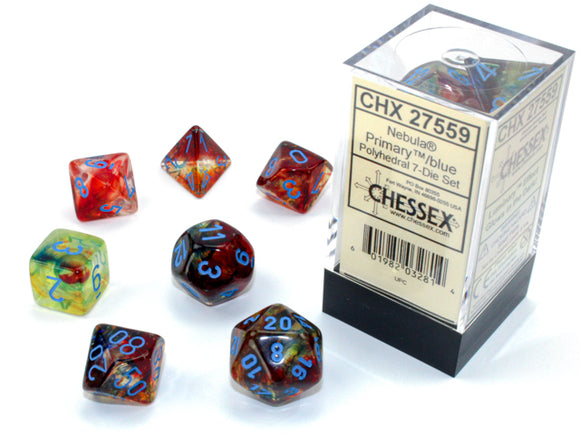 Chessex Dice: Nebula Polyhedral Set Primary/Blue Luminary (7)
