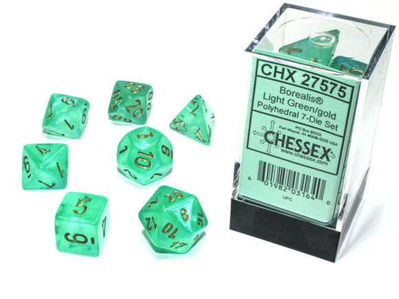 Chessex Dice: Borealis Polyhedral Set Luminary Light Green/Gold (7)