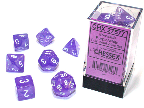 Chessex Dice: Borealis Polyhedral Set Luminary Purple/White (7)