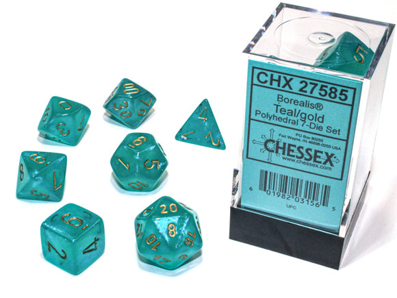Chessex Dice: Borealis Polyhedral Set Luminary Teal/Gold (7)