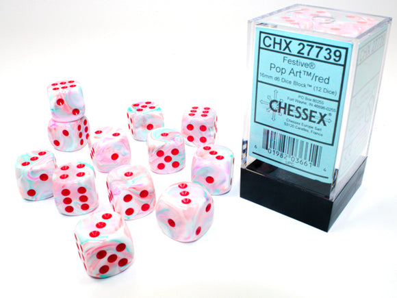 Chessex Dice: Festive - 16mm D6 Pop Art/Red (12)