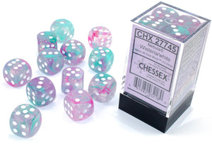 Chessex Dice: Nebula - 16mm D6 Wisteria/White Luminary Dice Block (12)