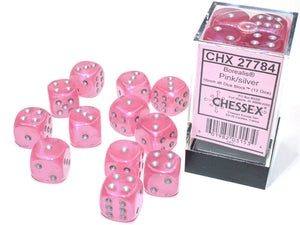 Chessex Dice: Borealis 16mm D6 Luminary Pink/Silver (12)
