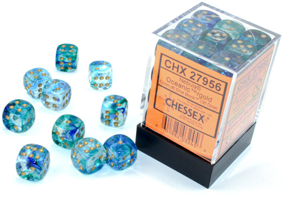 Chessex Dice: Nebula - 12mm D6 Oceanic/Gold Luminary Dice Block (36)