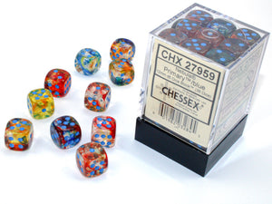 Chessex Dice: Nebula - 12mm D6 Primary/Blue Luminary Dice Block (36)