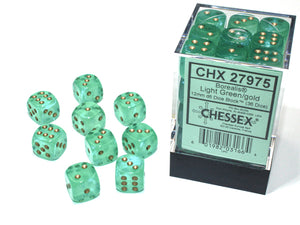 Chessex Dice: Borealis - 12mm D6 Luminary Light Green/Gold (36)