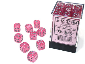 Chessex Dice: Borealis - 12mm D6 Luminary Pink/Silver (36)