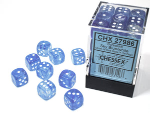 Chessex Dice: Borealis - 12mm D6 Luminary Sky Blue/White (36)
