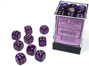 Chessex Dice: Borealis - 12mm D6 Luminary Royal Purple/Gold (36)