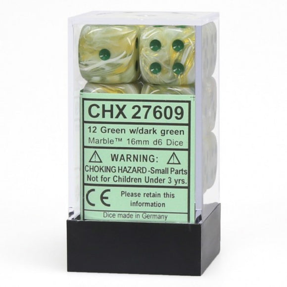 Chessex Dice: Marble - 16mm D6 Green/Dark Green (12)