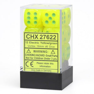 Chessex Dice: Vortex - 16mm D6 Electric Yellow/Green (12)