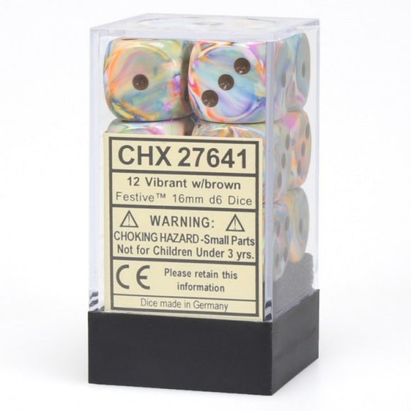 Chessex Dice: Festive - 16mm D6 Vibrant/Brown (12)