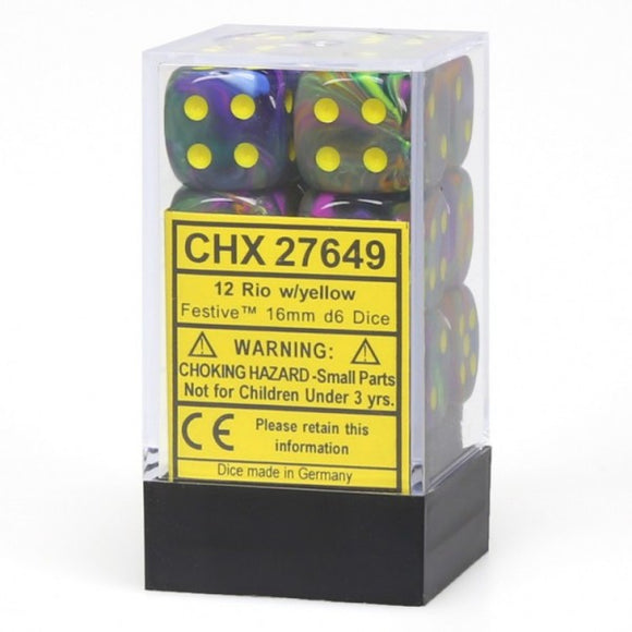 Chessex Dice: Festive - 16mm D6 Rio/Yellow (12)