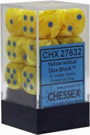 Chessex Dice: Vortex - 16mm D6 Yellow/Blue (12)