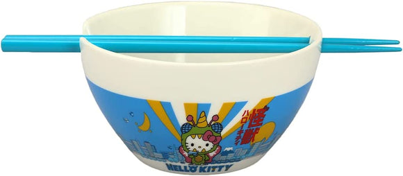 Hello Kitty Kaiju Ceramic Ramen Bowl with Chopsticks