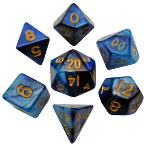 Metallic Dice Games: 10mm Mini Poly Dice Set - Blue/Light Blue with Gold Numbers (7)