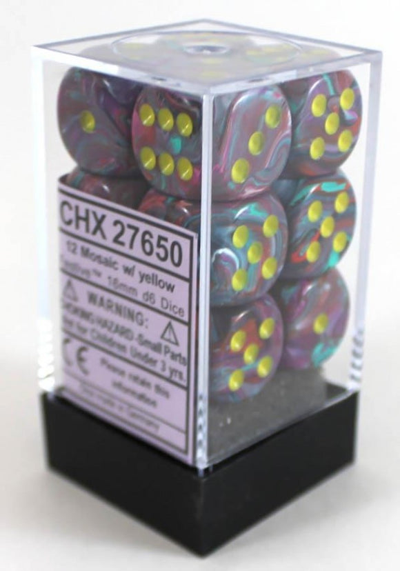 Chessex Dice: Vortex - 16mm D6 Mosaic Yellow (12)