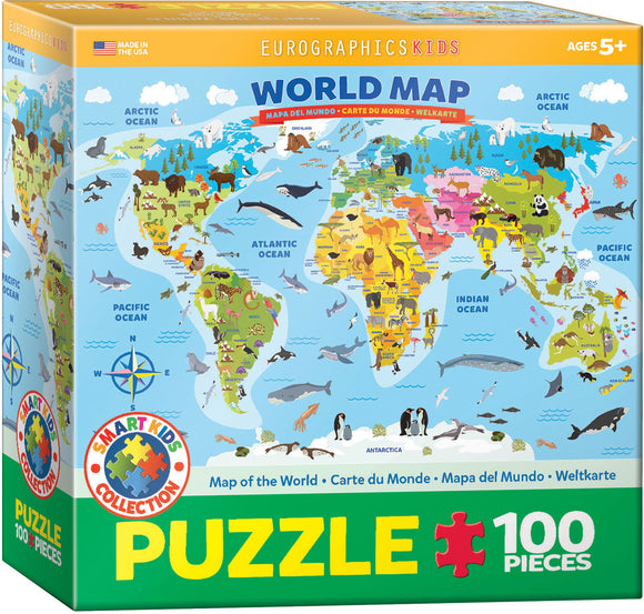 Puzzle: Educational Charts for Kids - Illustrated Map of the World