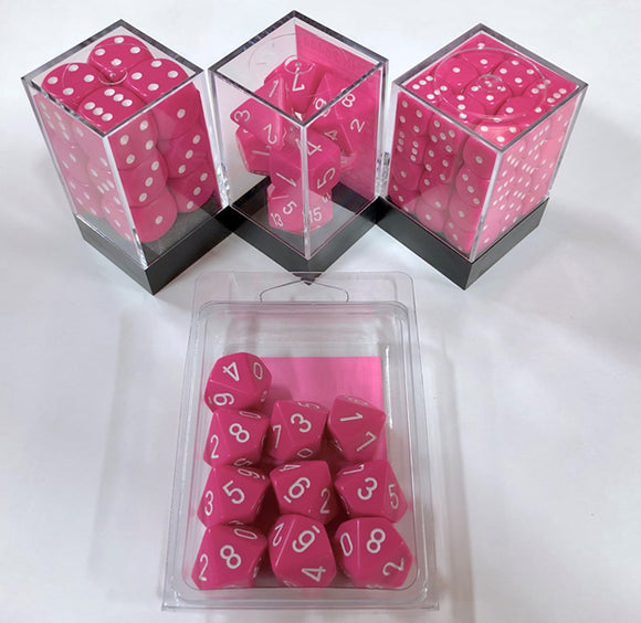 Chessex Dice: Opaque - 16mm D6 Pink/ White (12)