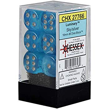 Chessex Dice: 16mm D6 Luminary Sky/Silver (12)