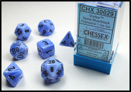 Chessex Dice: Vortex Polyhedral Set Snow Blue/Black (7)