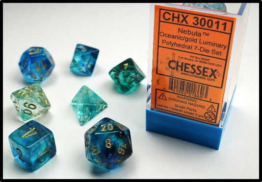 Chessex Dice: Borealis Polyhedral Set Luminary Oceanic/Gold (7)