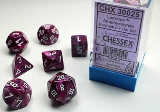 Chessex Dice: Lustrous Polyhedral Set Polyhedral Set Amethyst/White (7)