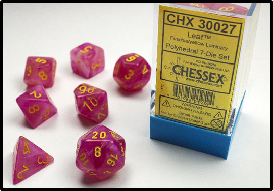 Chessex Dice: Leaf Polyhedral Set  Luminary Fushia/Yellow (7)