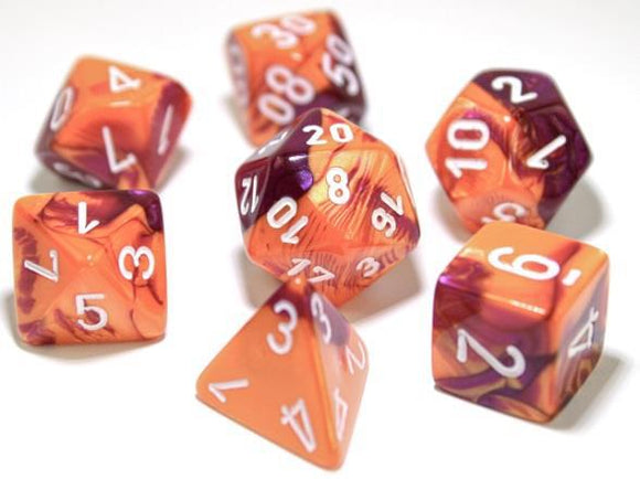 Chessex Dice: Gemini Polyhedral Set Orange/Purple/White (7)