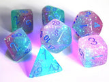 Chessex Dice: Gemini Polyhedral Set Luminary Gel Green/Pink/Blue (7)