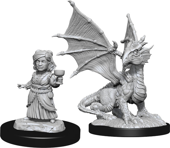 D&D: Nolzur's Marvelous Miniatures - Silver Dragon Wyrmling & Female Halfling