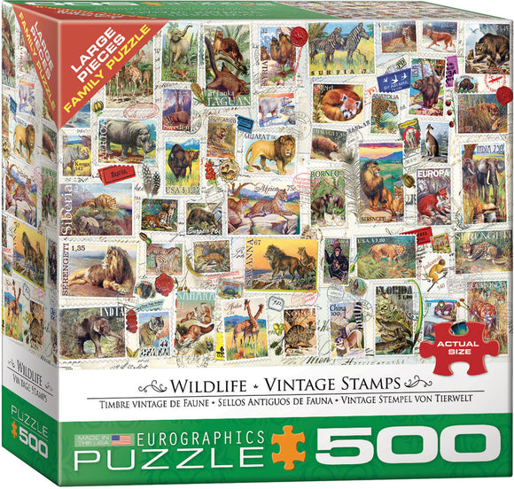 Puzzle: Variety 500 Pieces - Wildlife Vintage Stamps