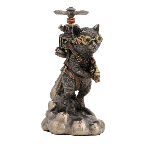 Steampunk Cat Propeller Bronzed Resin Statue