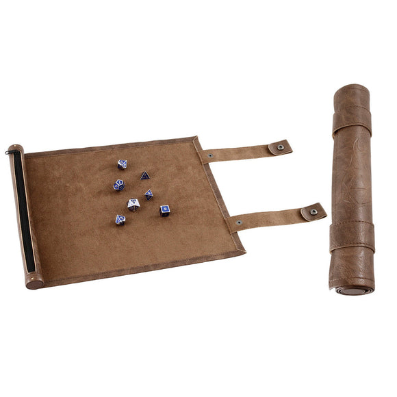 Scroll Dice Tray with Dice Storage - Brown